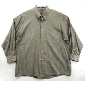 GH Bass & Co Shirt Mens 17-32/33 Olive Green Check Cotton Classic Button-Up